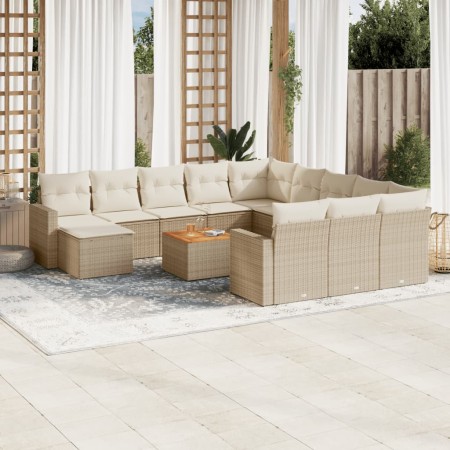 Gartensofa-Set mit Kissen, 13-teilig, beiges synthetisches Rattan von , Modulare Sofas für den Außenbereich - Ref: Foro24-322...