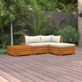 Muebles de jardín 4 piezas con cojines madera maciza de acacia de , Conjuntos de jardín - Ref: Foro24-3087283, Precio: 489,99...