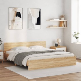 Sonoma oak bed frame with headboard 200x200 cm by , Beds and slatted bases - Ref: Foro24-3207457, Price: 187,99 €, Discount: %