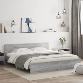 Sonoma gray bed frame with headboard 200x200 cm by , Beds and slatted bases - Ref: Foro24-3207460, Price: 194,68 €, Discount: %