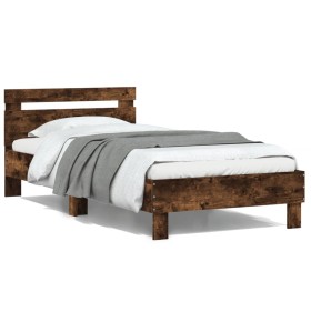 Estructura de cama cabecero luces LED roble ahumado 100x200 cm de , Camas y somieres - Ref: Foro24-838712, Precio: 113,99 €, ...