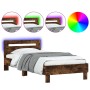 Bed frame headboard LED lights smoked oak 100x200 cm by , Beds and slatted bases - Ref: Foro24-838712, Price: 112,95 €, Disco...