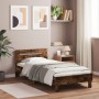 Bed frame headboard LED lights smoked oak 100x200 cm by , Beds and slatted bases - Ref: Foro24-838712, Price: 112,95 €, Disco...