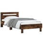 Bed frame headboard LED lights smoked oak 100x200 cm by , Beds and slatted bases - Ref: Foro24-838712, Price: 112,95 €, Disco...