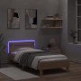 Bed frame headboard LED lights Sonoma oak 100x200 cm by , Beds and slatted bases - Ref: Foro24-838710, Price: 114,10 €, Disco...