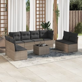 Garden furniture set 9 pieces and gray synthetic rattan cushions by , Garden sets - Ref: Foro24-3217460, Price: 553,22 €, Dis...