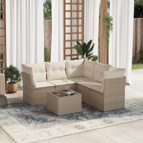 Garden sofa set with 6-piece synthetic rattan beige cushions by , Garden sets - Ref: Foro24-3217628, Price: 498,99 €, Discoun...