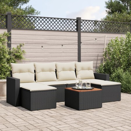 7-teiliges Garten-Esszimmerset und Kissen synthetisches Rattan schwarz von , Modulare Sofas für den Außenbereich - Ref: Foro2...