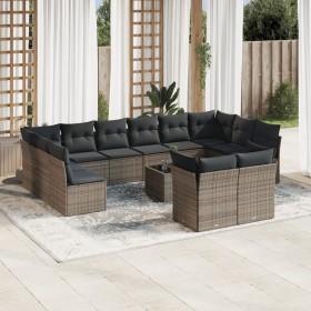 Set of garden sofas with 13 pieces of gray synthetic rattan cushions by , Garden sets - Ref: Foro24-3218440, Price: 896,60 €,...