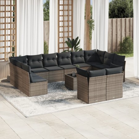 Set of garden sofas with 13 pieces of gray synthetic rattan cushions by , Garden sets - Ref: Foro24-3218440, Price: 850,90 €,...