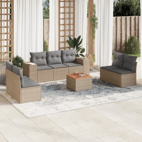 Garden sofa set with beige cushions, 8 pieces, PE rattan. by , Garden sets - Ref: Foro24-3257732, Price: 563,57 €, Discount: %