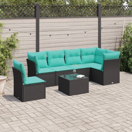 7-teiliges Garten-Esszimmerset und Kissen synthetisches Rattan schwarz von , Gartensets - Ref: Foro24-3217705, Preis: 444,93 ...