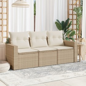 Gartensofa-Set mit beigen Kissen, 3-teilig, PE-Rattan von , Gartensets - Ref: Foro24-3218648, Preis: 257,37 €, Rabatt: %