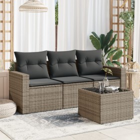 Garden sofa set 4 pieces with gray synthetic rattan cushions by , Garden sets - Ref: Foro24-3218660, Price: 282,49 €, Discoun...