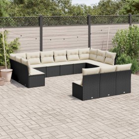 Set aus Gartensofas und Kissen 13 Stück synthetisches Rattan schwarz von , Gartensets - Ref: Foro24-3218386, Preis: 747,40 €,...