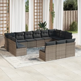 Set of garden sofas with 13 pieces of gray synthetic rattan cushions by , Garden sets - Ref: Foro24-3218390, Price: 801,07 €,...