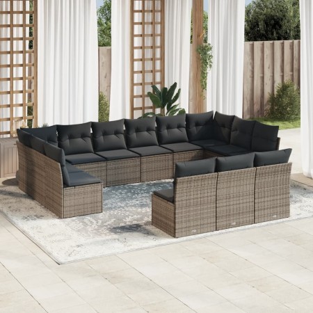 Set of garden sofas with 13 pieces of gray synthetic rattan cushions by , Garden sets - Ref: Foro24-3218390, Price: 760,99 €,...