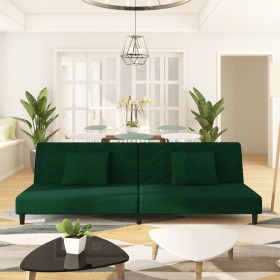 Two-seater sofa bed with two dark green velvet pillows by , Sofas - Ref: Foro24-375912, Price: 219,99 €, Discount: %