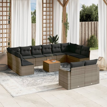 Set of garden sofas with 13 pieces of gray synthetic rattan cushions by , Modular outdoor sofas - Ref: Foro24-3224359, Price:...