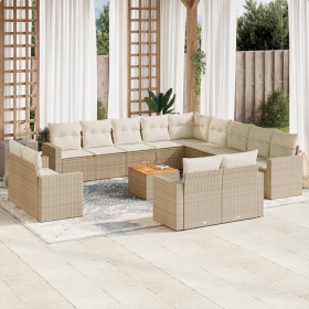 Set sofás de jardín 14 pzas con cojines ratán sintético beige de , Sofás modulares de exterior - Ref: Foro24-3224399, Precio:...