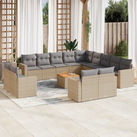 Set sofás de jardín 14 pzas con cojines ratán sintético beige de , Sofás modulares de exterior - Ref: Foro24-3224400, Precio:...