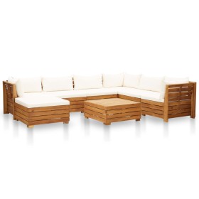 Muebles de jardín 8 pzas y cojines madera acacia blanco crema de , Conjuntos de jardín - Ref: Foro24-46680, Precio: 1,00 €, D...