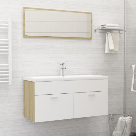 Set de muebles de baño madera ingeniería blanco y roble Sonoma de , Muebles de baño - Ref: Foro24-3071347, Precio: 357,53 €, ...