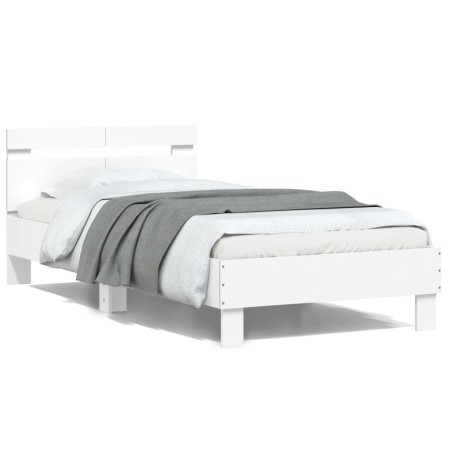 Bed frame with headboard and white LED lights 100x200 cm by , Beds and slatted bases - Ref: Foro24-838708, Price: 116,99 €, D...