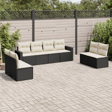 8-teiliges Gartensofa-Set und schwarze synthetische Rattankissen von , Modulare Sofas für den Außenbereich - Ref: Foro24-3251...