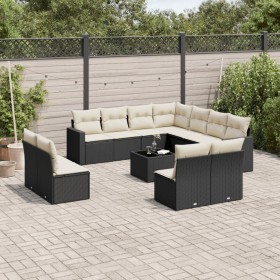 Gartensofa-Set 12-teilig mit schwarzen synthetischen Rattankissen von , Modulare Sofas für den Außenbereich - Ref: Foro24-325...