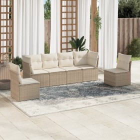 Gartensofa-Set mit Kissen, 6-teilig, beiges synthetisches Rattan von , Gartensets - Ref: Foro24-3217368, Preis: 446,99 €, Rab...