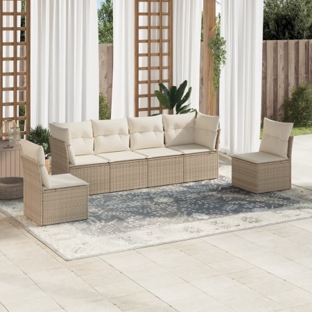 Gartensofa-Set mit Kissen, 6-teilig, beiges synthetisches Rattan von , Gartensets - Ref: Foro24-3217368, Preis: 442,57 €, Rab...