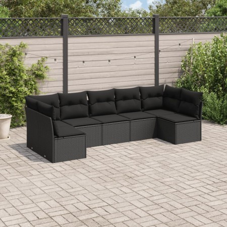 7-teiliges Garten-Essset und schwarze Kissen aus synthetischem Rattan von , Gartensets - Ref: Foro24-3217425, Preis: 396,30 €...