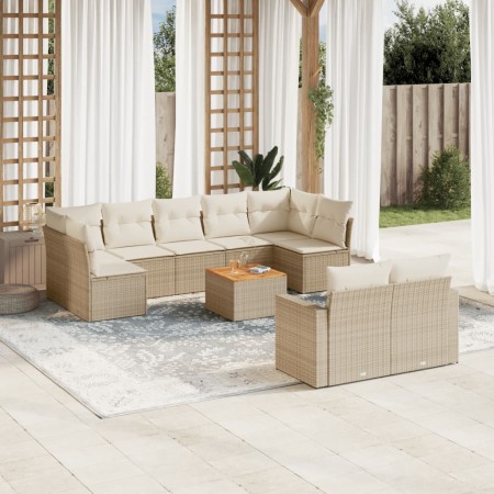 Gartensofa-Set mit beigen Kissen, 10-teilig, synthetisches Rattan von , Modulare Sofas für den Außenbereich - Ref: Foro24-322...