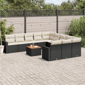 Gartensofa-Set 12-teilig mit schwarzen synthetischen Rattankissen von , Modulare Sofas für den Außenbereich - Ref: Foro24-322...