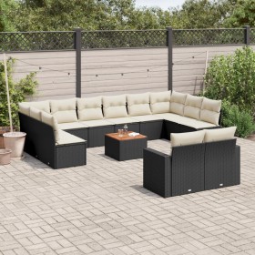 Garden sofa and cushion set 13 pieces black synthetic rattan by , Modular outdoor sofas - Ref: Foro24-3224355, Price: 764,65 ...