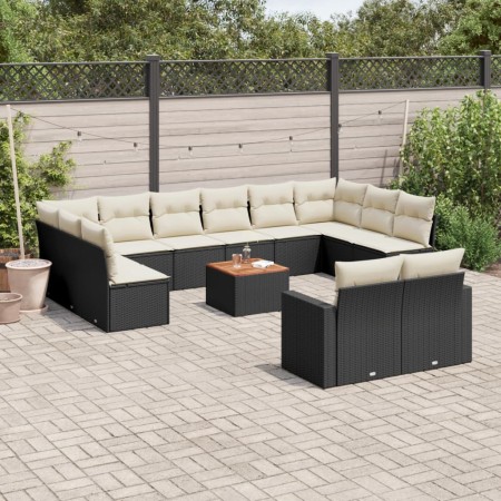 Set de sofás de jardín y cojines 13 pzas ratán sintético negro de , Sofás modulares de exterior - Ref: Foro24-3224355, Precio...