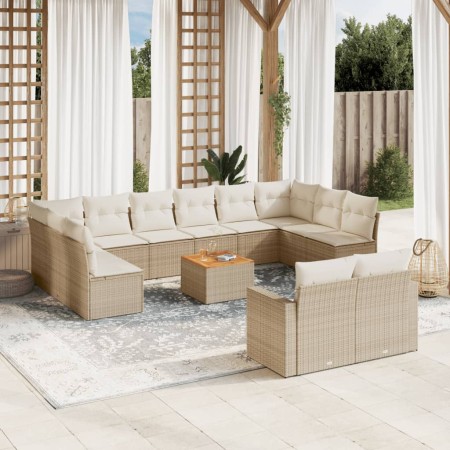 Garden sofa set with cushions 13 pieces beige synthetic rattan by , Modular outdoor sofas - Ref: Foro24-3224357, Price: 1,00 ...