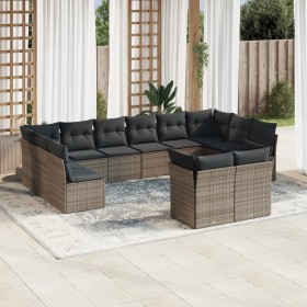 12-teiliges Gartensofa-Set mit grauen synthetischen Rattankissen von , Gartensets - Ref: Foro24-3218430, Preis: 779,76 €, Rab...