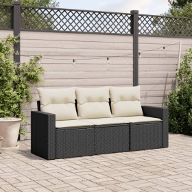 Gartensofa-Set mit Kissen, 3-teilig, schwarzes synthetisches Rattan von , Gartensets - Ref: Foro24-3218646, Preis: 205,81 €, ...