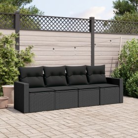 4-teilige Gartensofagarnitur mit schwarzen synthetischen Rattankissen von , Gartensets - Ref: Foro24-3218665, Preis: 241,71 €...