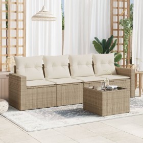 Gartensofa-Set mit Kissen, 5-teilig, beiges synthetisches Rattan von , Gartensets - Ref: Foro24-3218678, Preis: 379,07 €, Rab...