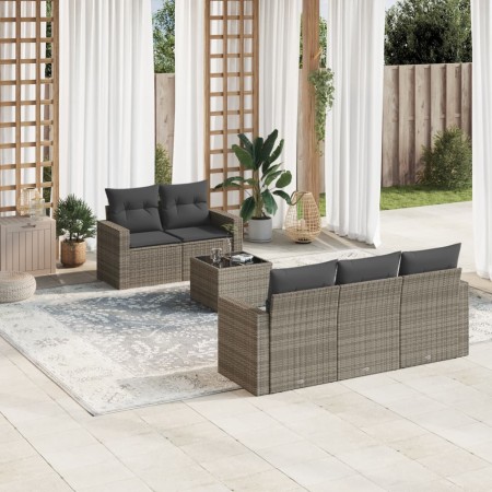 6-piece garden furniture set and gray synthetic rattan cushions by , Garden sets - Ref: Foro24-3218690, Price: 455,99 €, Disc...