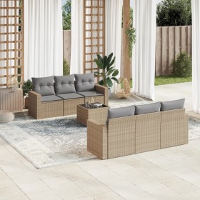 7-teiliges Gartensofa-Set und beigefarbene synthetische Rattankissen von , Gartensets - Ref: Foro24-3218699, Preis: 495,35 €,...