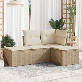 Gartensofa-Set mit Kissen, 4-teilig, beiges synthetisches Rattan von , Gartensets - Ref: Foro24-3217478, Preis: 306,99 €, Rab...