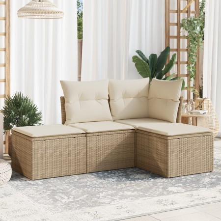 Gartensofa-Set mit Kissen, 4-teilig, beiges synthetisches Rattan von , Gartensets - Ref: Foro24-3217478, Preis: 309,72 €, Rab...