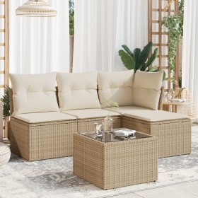 Gartensofa-Set mit Kissen, 5-teilig, beiges synthetisches Rattan von , Gartensets - Ref: Foro24-3217508, Preis: 387,28 €, Rab...