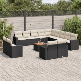 14-teiliges Gartensofa-Set mit schwarzen synthetischen Rattankissen von , Modulare Sofas für den Außenbereich - Ref: Foro24-3...