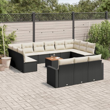 14-teiliges Gartensofa-Set mit schwarzen synthetischen Rattankissen von , Modulare Sofas für den Außenbereich - Ref: Foro24-3...