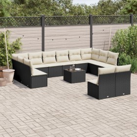 Garden sofa and cushion set 13 pieces black synthetic rattan by , Garden sets - Ref: Foro24-3218376, Price: 754,76 €, Discoun...